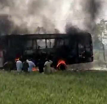 Five dead as bus catches fire after coming in contact with live wire in UP’s Ghazipur