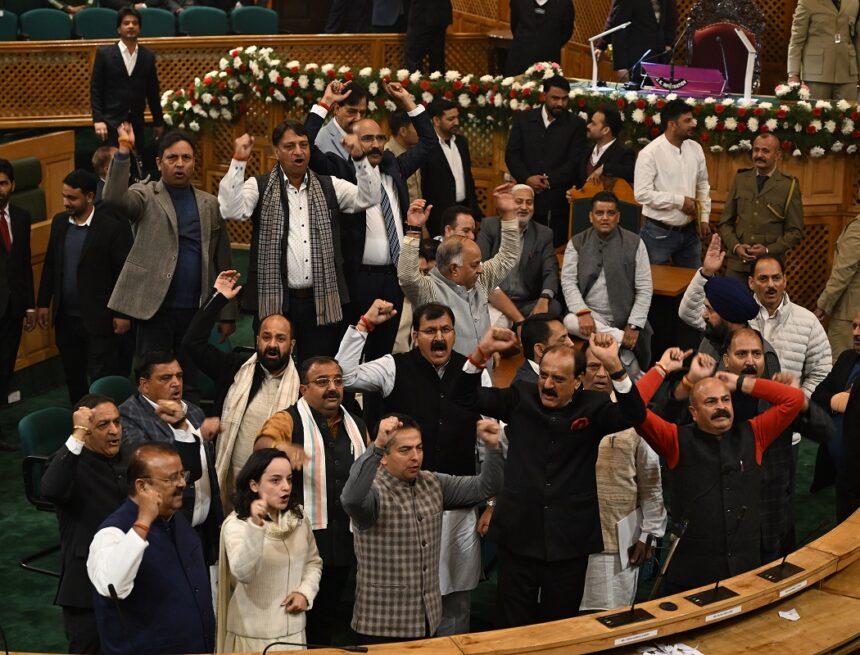 BJP-Legislatures-Protest-JK-Assembly-2 NC MLA remarks trigger ruckus in J&K Assembly, BJP MLAs seek apology