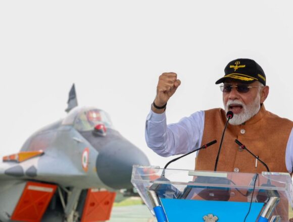 PM Modi Lauds Military For Valour, Sends Message Of ‘Lakshman Rekha’ To Pak From Border IAF Base