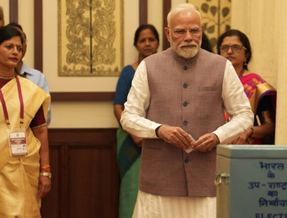 1200-675-24977222-179-24977222-1757396086186 Voting began for the Vice President election with PM Modi casting the first vote. NDA's C P Radhakrishnan faces opposition candidate B Sudershan Reddy.