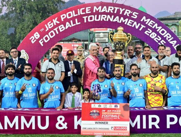 Lieutenant Governor Sh Manoj Sinha Attended the closing ceremony of 20th J&K Police Martyr's Memorial Football Tournament at Srinagar (3) Lieutenant Governor addresses the closing ceremony of 20th J&K Police Martyr's Memorial Football Tournament at Srinagar