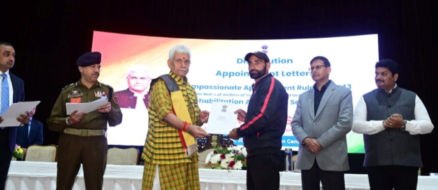 LG Sinha hands over job letters to 41 family members of terror victims in Jammu