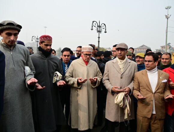 NC leaders, workers assemble at Naseem Bagh to commemorate late Sheikh Mohammad Abdullah’s 120th birth anniversary