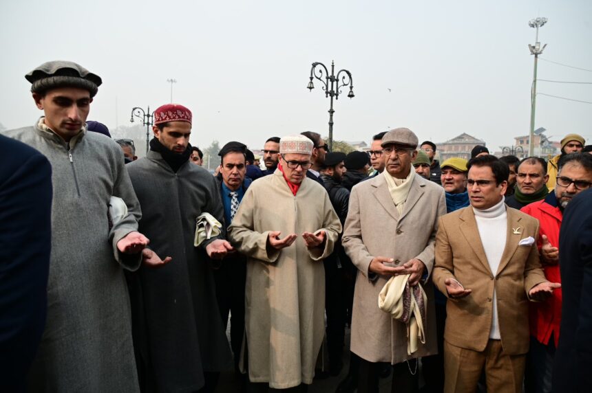 NC leaders, workers assemble at Naseem Bagh to commemorate late Sheikh Mohammad Abdullah’s 120th birth anniversary