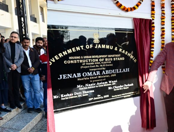 CM Omar Abdullah lays foundation stone of 10 MVA Receiving Station at Samba, inaugurates Bus Terminal at Thandi Khui
