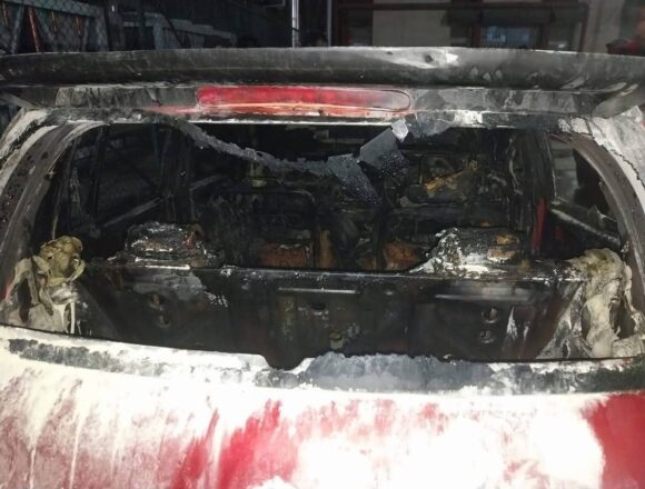 Swift Dzire Gutted in Late-Night Fire at SMHS Hospital Parking