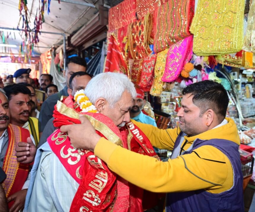 Lieutenant Governor flags off Shri Mata Vaishno Devi Ji Pracheen Marg Pavitra Chhari Yatra at Kol Kandoli Temple in Nagrota